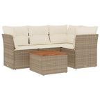 5-tlg. Garten-Sofagarnitur mit Kissen Beige Poly Rattan