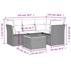 5-tlg. Garten-Sofagarnitur mit Kissen Grau Poly Rattan