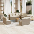 12-tlg. Garten-Sofagarnitur mit Kissen Beige Poly Rattan