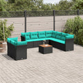 11-tlg. Garten-Sofagarnitur mit Kissen Schwarz Poly Rattan