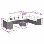 11-tlg. Garten-Sofagarnitur mit Kissen Grau Poly Rattan