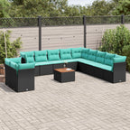 12-tlg. Garten-Sofagarnitur mit Kissen Schwarz Poly Rattan