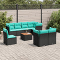 9-tlg. Garten-Sofagarnitur mit Kissen Schwarz Poly Rattan