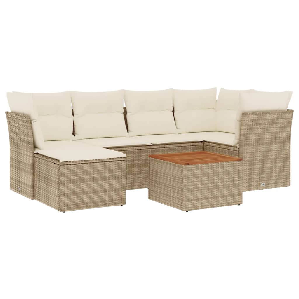 7-tlg. Garten-Sofagarnitur mit Kissen Beige Poly Rattan