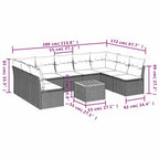 10-tlg. Garten-Sofagarnitur mit Kissen Grau Poly Rattan