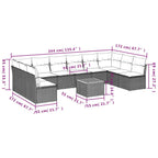 11-tlg. Garten-Sofagarnitur mit Kissen Grau Poly Rattan