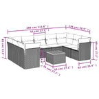 10-tlg. Garten-Sofagarnitur mit Kissen Grau Poly Rattan