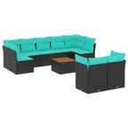 10-tlg. Garten-Sofagarnitur mit Kissen Schwarz Poly Rattan