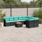 10-tlg. Garten-Sofagarnitur mit Kissen Schwarz Poly Rattan
