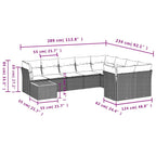 10-tlg. Garten-Sofagarnitur mit Kissen Schwarz Poly Rattan