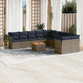 11-tlg. Garten-Sofagarnitur mit Kissen Grau Poly Rattan