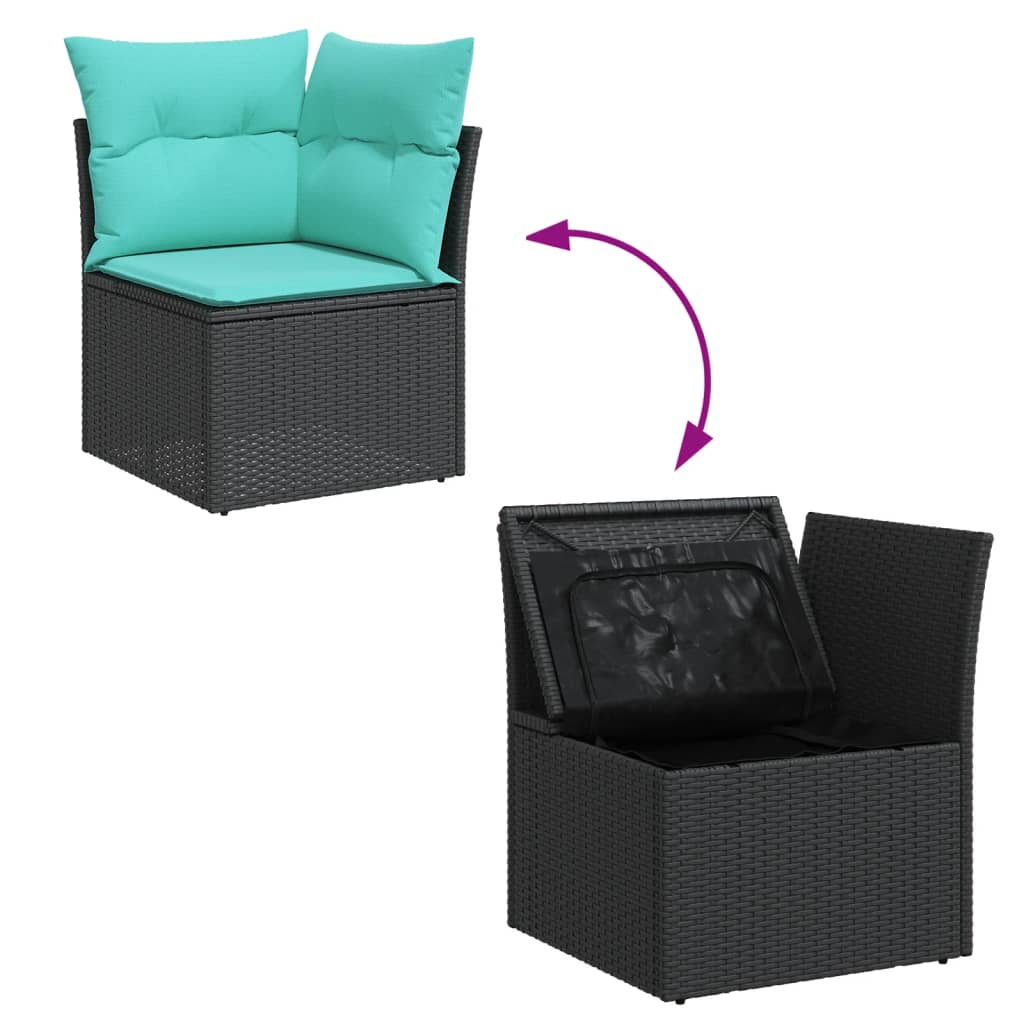 12-tlg. Garten-Sofagarnitur mit Kissen Schwarz Poly Rattan