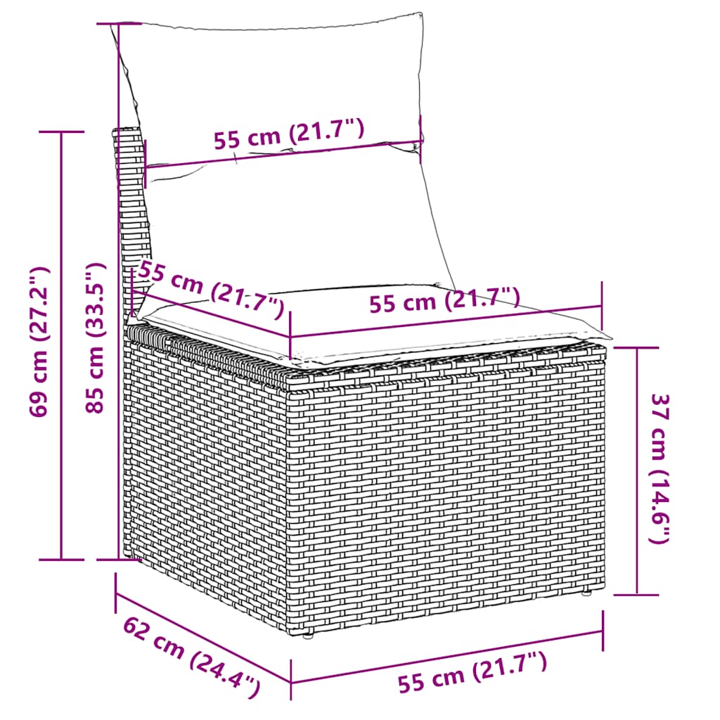 13-tlg. Garten-Sofagarnitur mit Kissen Grau Poly Rattan
