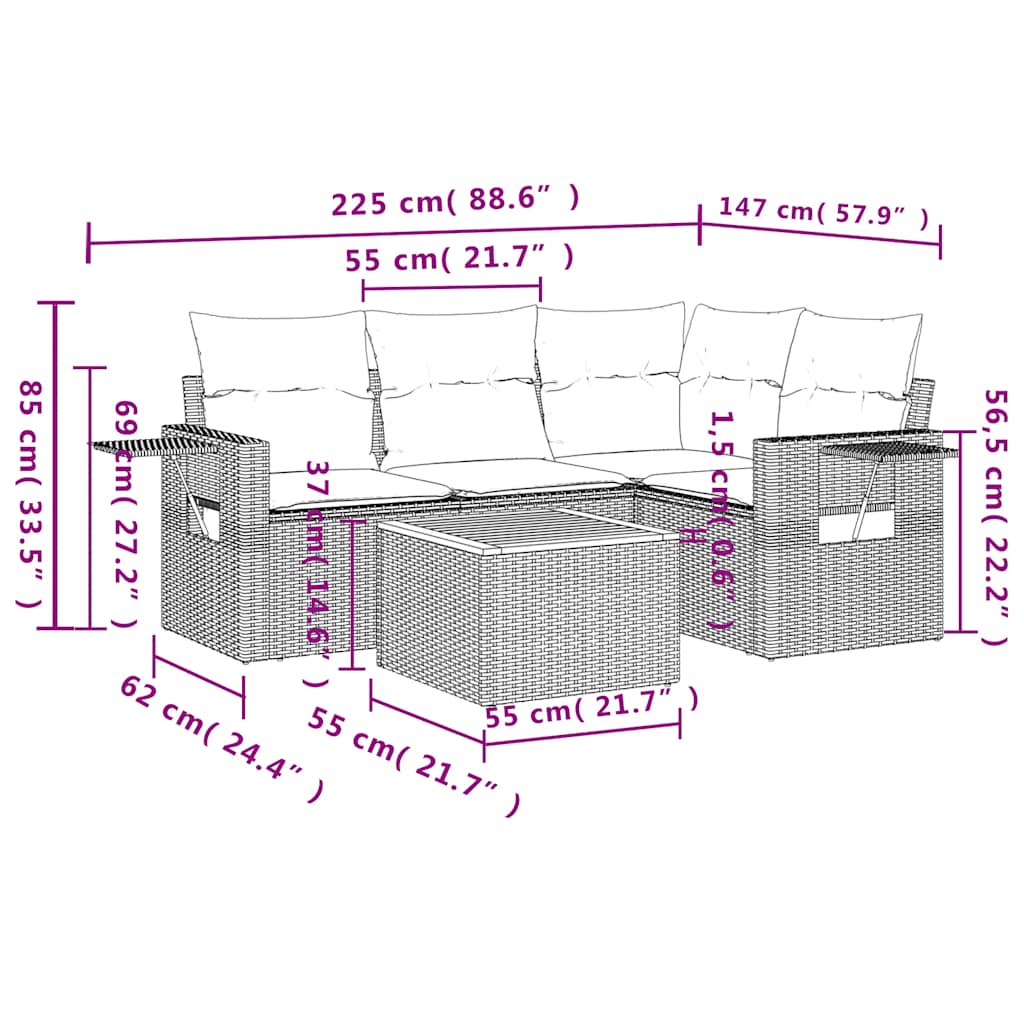 13-tlg. Garten-Sofagarnitur mit Kissen Schwarz Poly Rattan