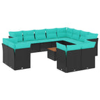 13-tlg. Garten-Sofagarnitur mit Kissen Schwarz Poly Rattan