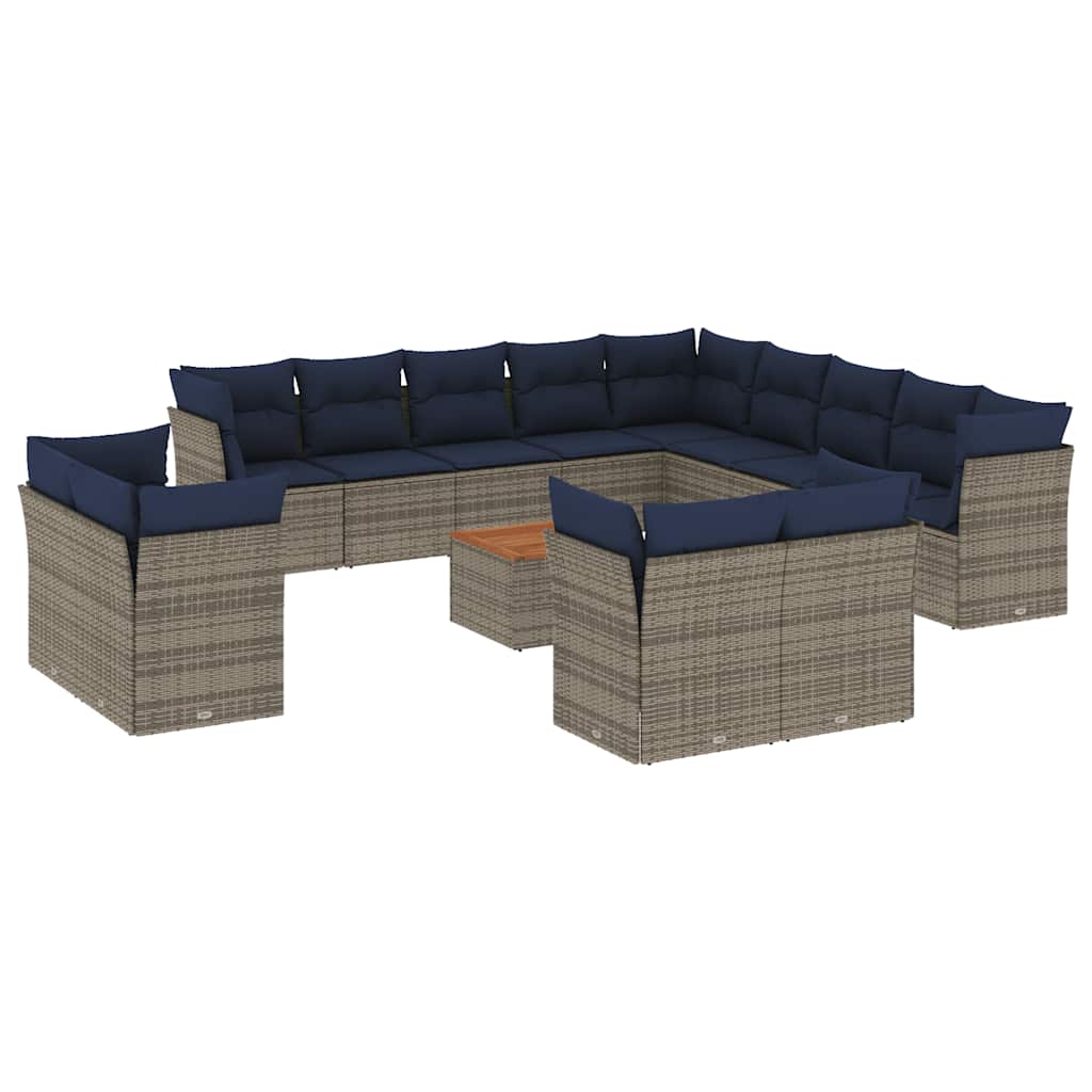 14-tlg. Garten-Sofagarnitur mit Kissen Grau Poly Rattan