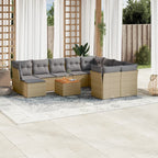 11-tlg. Garten-Sofagarnitur mit Kissen Beige Poly Rattan