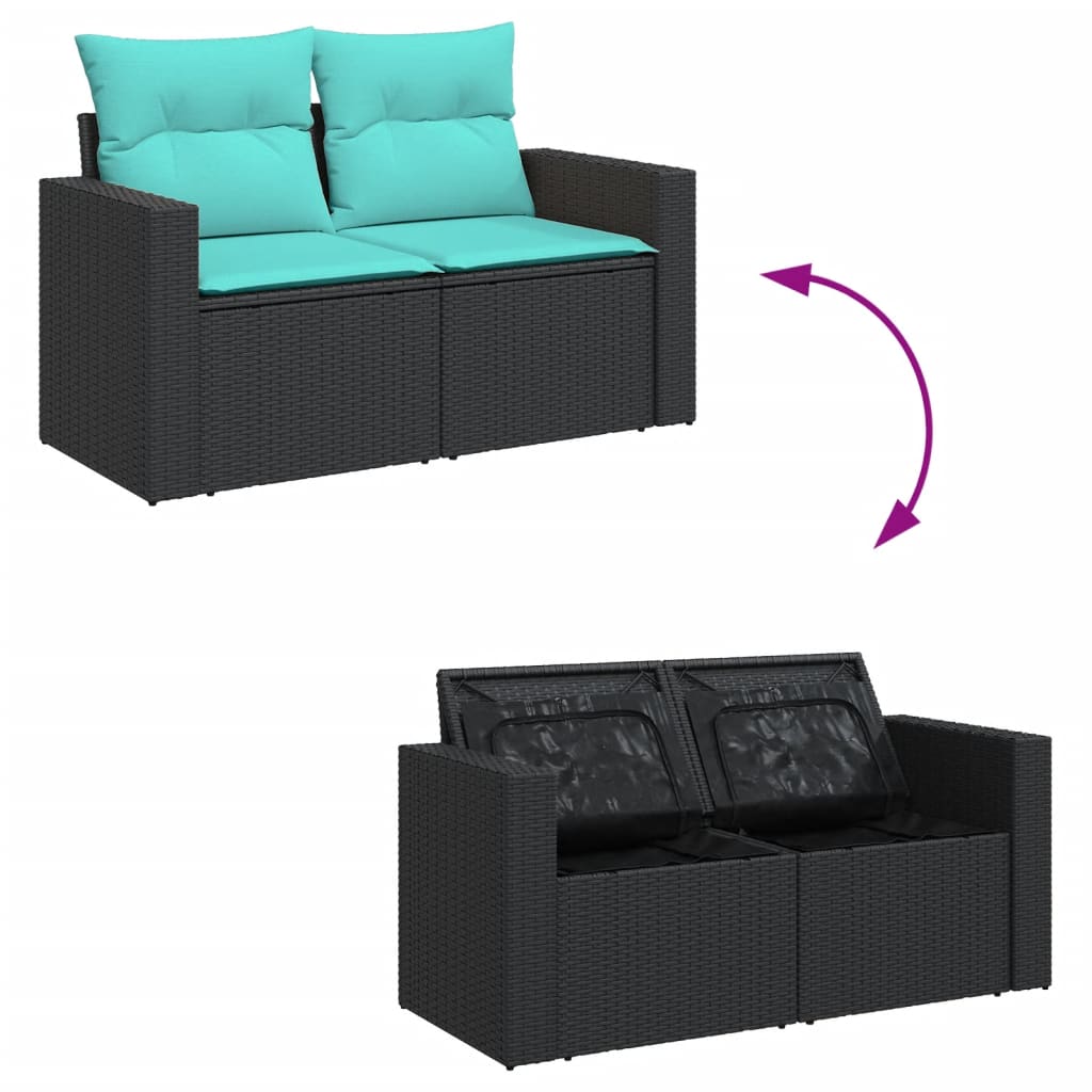 5-tlg. Garten-Sofagarnitur mit Kissen Schwarz Poly Rattan