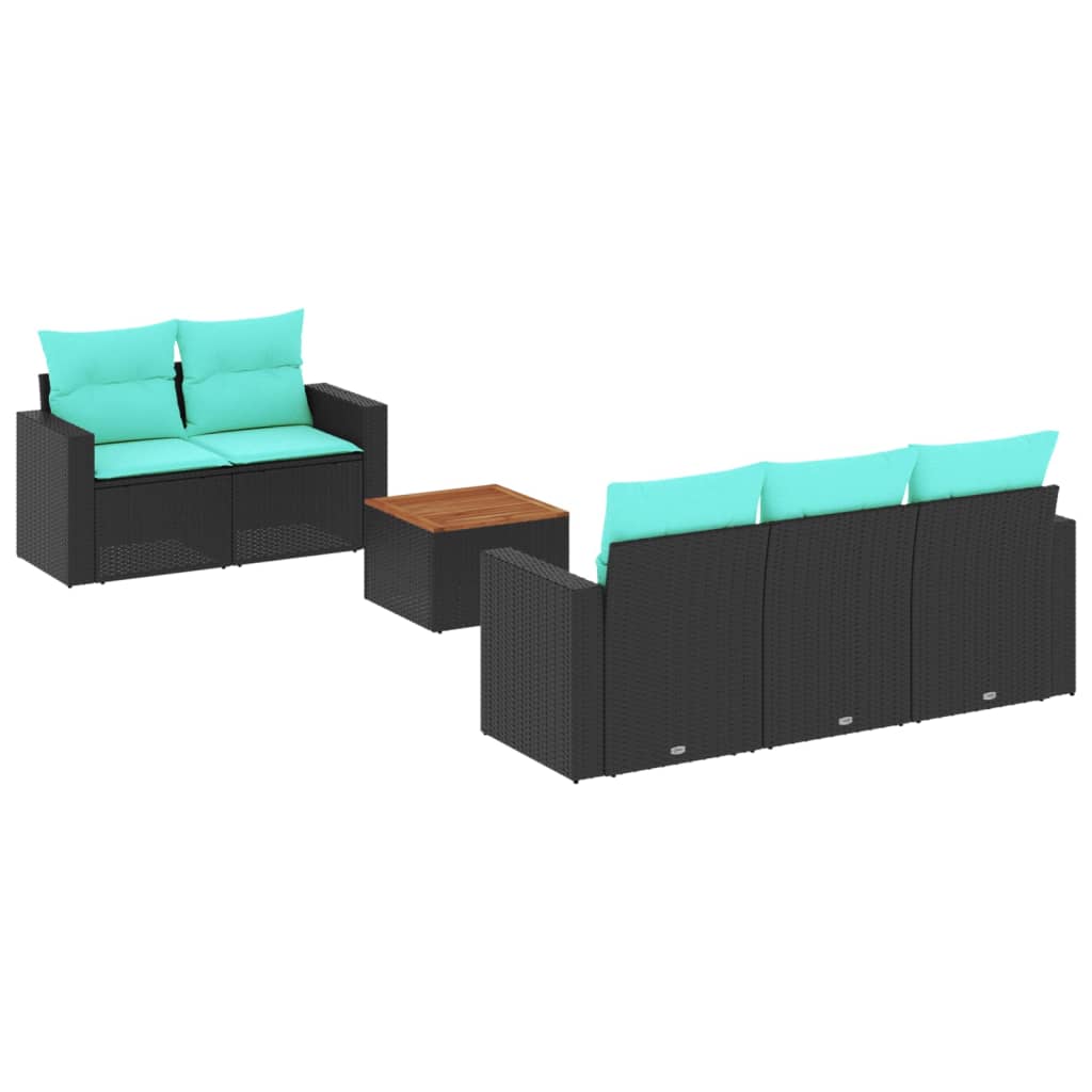6-tlg. Garten-Sofagarnitur mit Kissen Schwarz Poly Rattan
