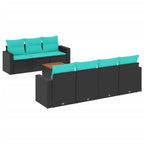 8-tlg. Garten-Sofagarnitur mit Kissen Schwarz Poly Rattan