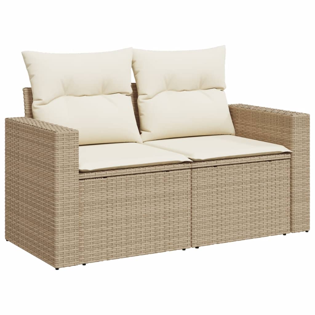 9-tlg. Garten-Sofagarnitur mit Kissen Beige Poly Rattan