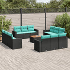 13-tlg. Garten-Sofagarnitur mit Kissen Schwarz Poly Rattan