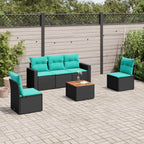 6-tlg. Garten-Sofagarnitur mit Kissen Schwarz Poly Rattan