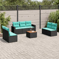 8-tlg. Garten-Sofagarnitur mit Kissen Schwarz Poly Rattan