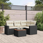 5-tlg. Garten-Sofagarnitur mit Kissen Schwarz Poly Rattan