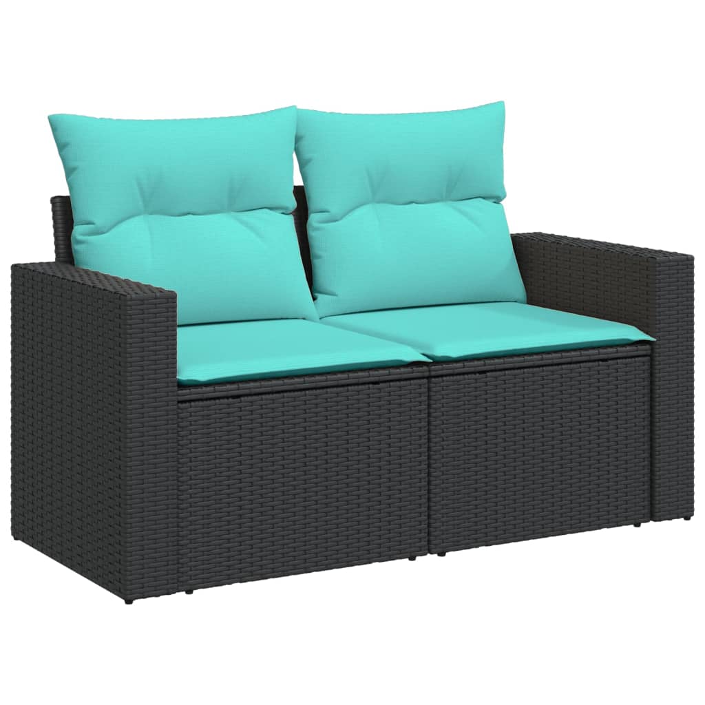 6-tlg. Garten-Sofagarnitur mit Kissen Schwarz Poly Rattan