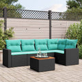 6-tlg. Garten-Sofagarnitur mit Kissen Schwarz Poly Rattan