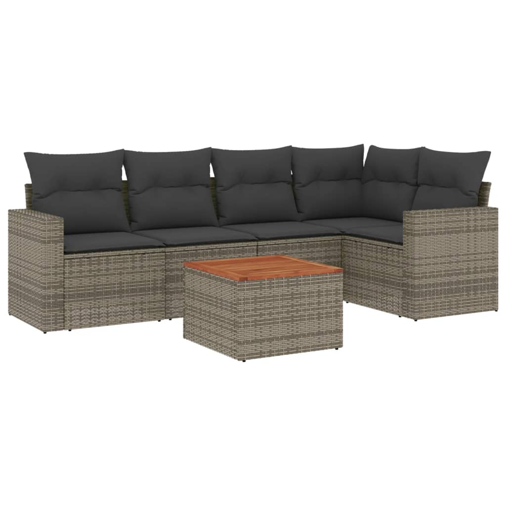 6-tlg. Garten-Sofagarnitur mit Kissen Grau Poly Rattan