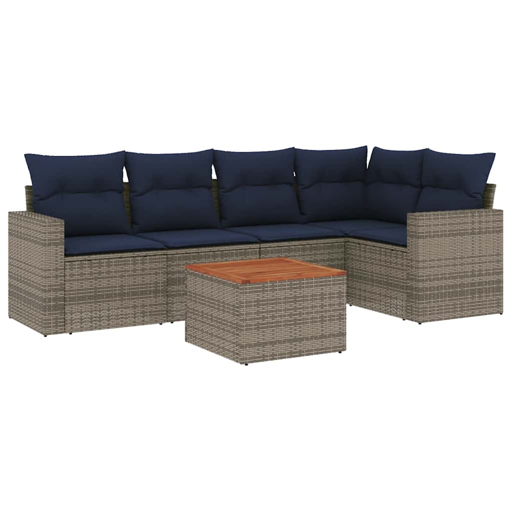 6-tlg. Garten-Sofagarnitur mit Kissen Grau Poly Rattan