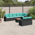 9-tlg. Garten-Sofagarnitur mit Kissen Schwarz Poly Rattan