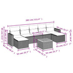 8-teiliges Gartensofa-Set mit Kissen, grau, Polyrattan
