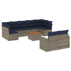 10-tlg. Garten-Sofagarnitur mit Kissen Grau Poly Rattan