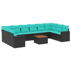 11-tlg. Garten-Sofagarnitur mit Kissen Schwarz Poly Rattan