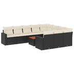 11-tlg. Garten-Sofagarnitur mit Kissen Schwarz Poly Rattan