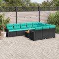 11-tlg. Garten-Sofagarnitur mit Kissen Schwarz Poly Rattan