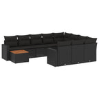 11-tlg. Garten-Sofagarnitur mit Kissen Schwarz Poly Rattan