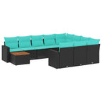 11-tlg. Garten-Sofagarnitur mit Kissen Schwarz Poly Rattan