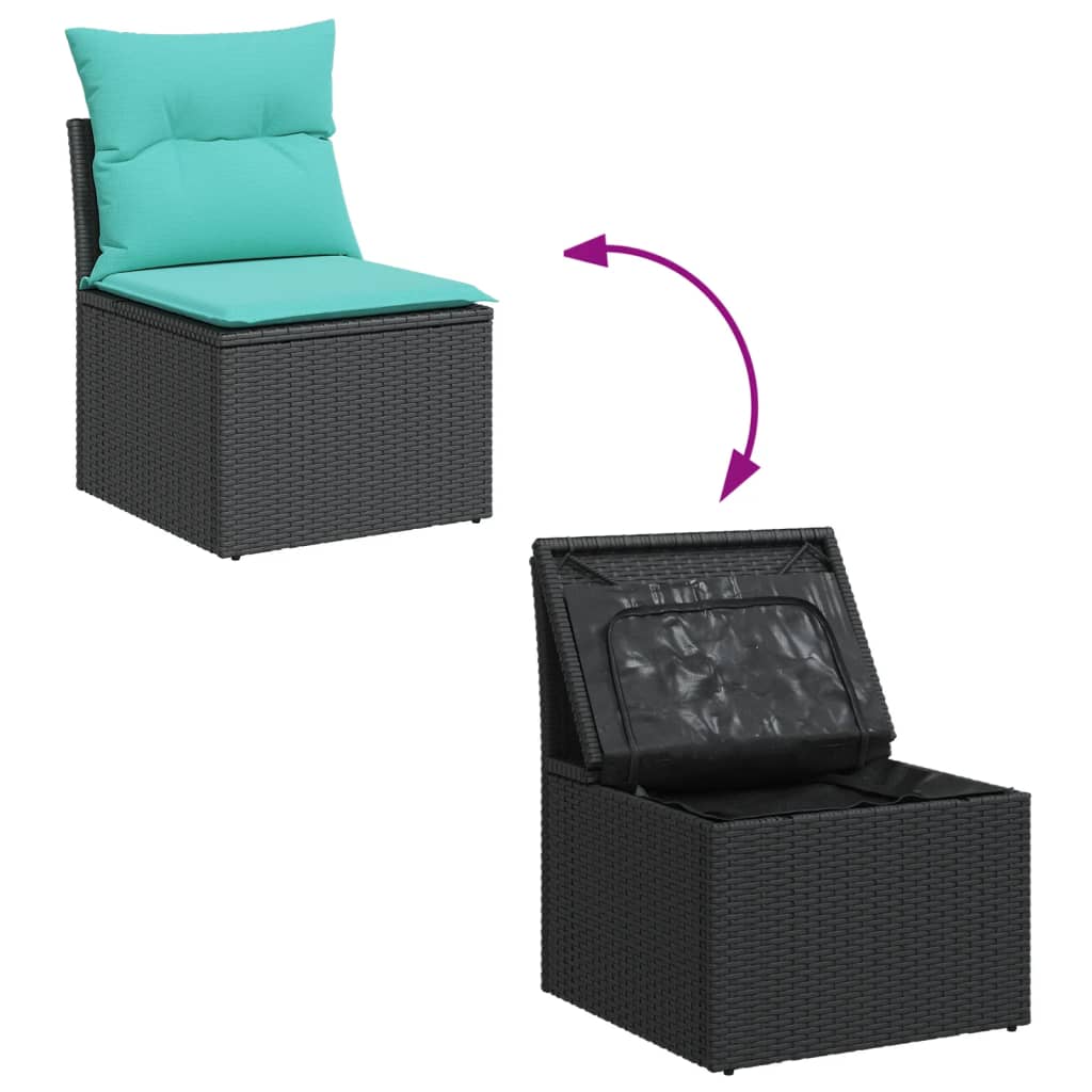 11-tlg. Garten-Sofagarnitur mit Kissen Schwarz Poly Rattan