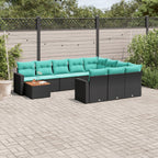 11-tlg. Garten-Sofagarnitur mit Kissen Schwarz Poly Rattan