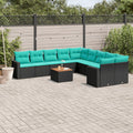11-tlg. Garten-Sofagarnitur mit Kissen Schwarz Poly Rattan