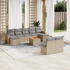 10-tlg. Garten-Sofagarnitur mit Kissen Beige Poly Rattan