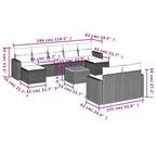 10-teiliges Gartensofa-Set mit Kissen, grau, Polyrattan