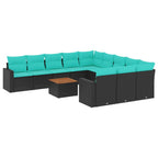 12-tlg. Garten-Sofagarnitur mit Kissen Schwarz Poly Rattan