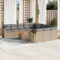12-tlg. Garten-Sofagarnitur mit Kissen Beige Poly Rattan
