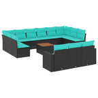 14-tlg. Garten-Sofagarnitur mit Kissen Schwarz Poly Rattan