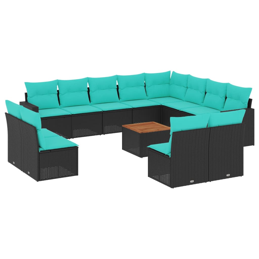 13-tlg. Garten-Sofagarnitur mit Kissen Schwarz Poly Rattan